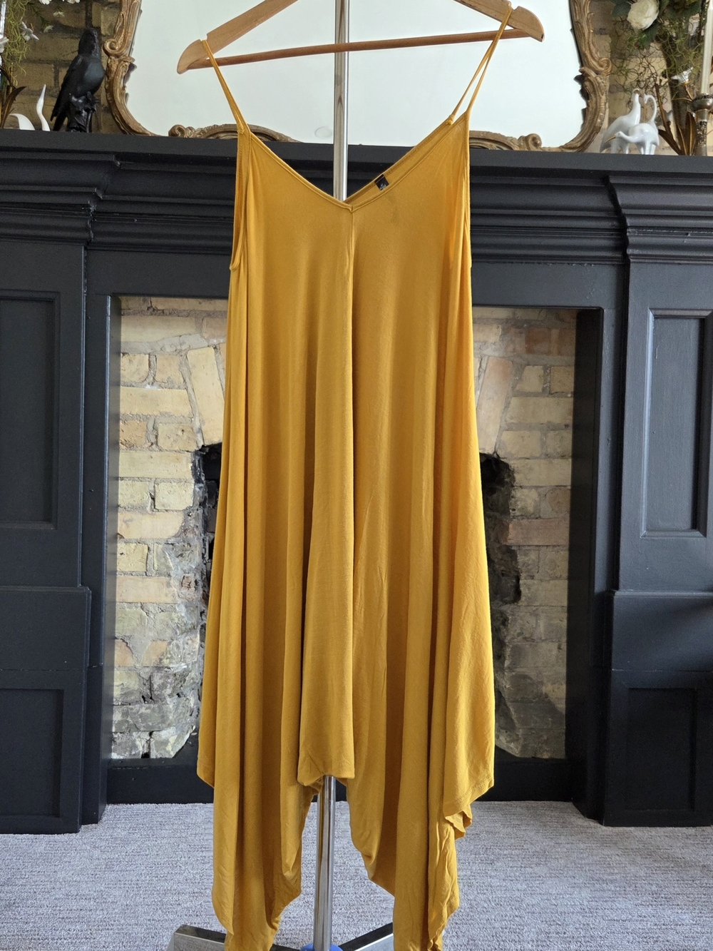 Mezzanine Boho Asymmetrical Mustard Yellow Handkerchief Jumper Romper